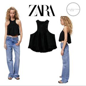 ZARA TOP WITH CUTWORK EMBROIDERY Size Small